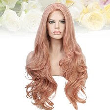 Long Curly Hair Cover Party Forehead Lace Headgear Exquisite Hair Wig Pink