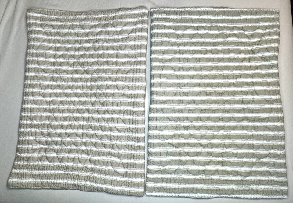 Pair of Restoration Hardware Taupe Quilted Cotton Striped Standard Shams *READ* - Image 4 of 4