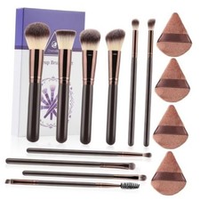 14Pcs Makeup Brush Set, Ultra Soft Dense Hair Triangle Puffs Applies
