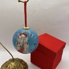 Reverse Painted Cat Kitten Ornament 3” With Red Cloth Box