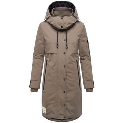 Damen Mantel Trenchcoat Übergangs Jacke Parka Lang Stone Brown L T855 B-52