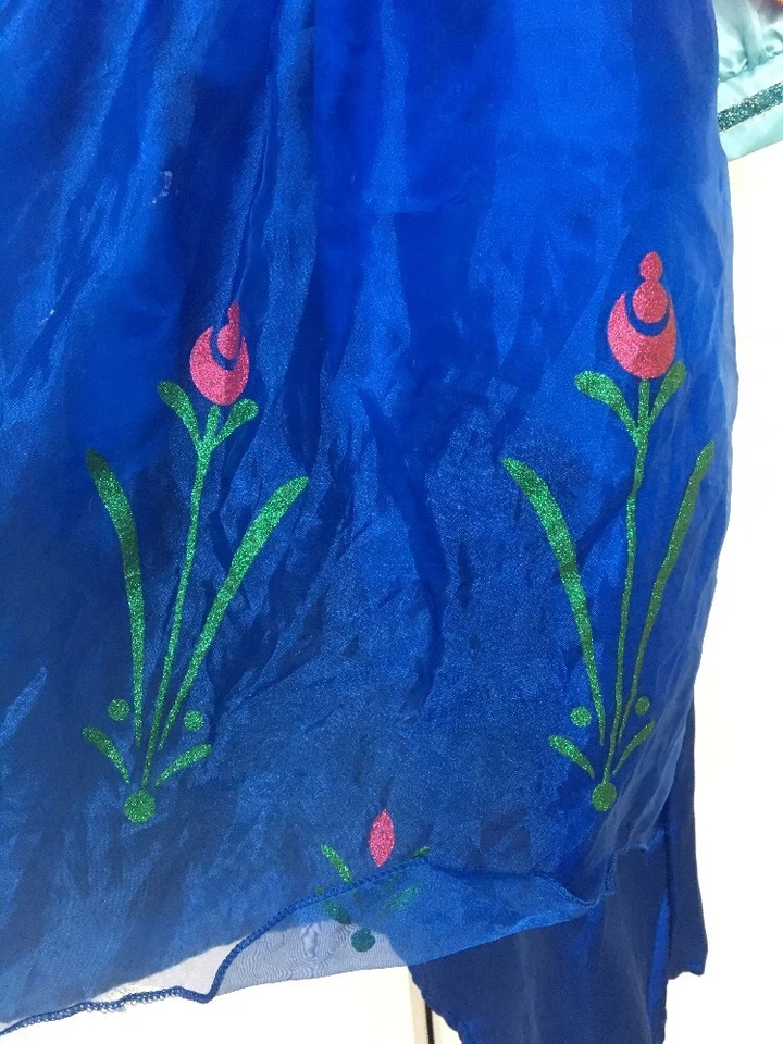 Anna Dress Frozen For Dress Up w Cape & Glitter Flower Details EUC Sz 7/8 Gift - Image 3 of 4