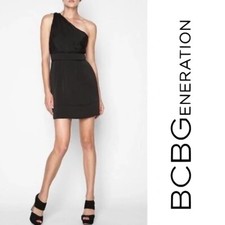 NEW BCBGeneration Cocktail Dress Womens 2 Little Black Dress One Shoulder Ruffle
