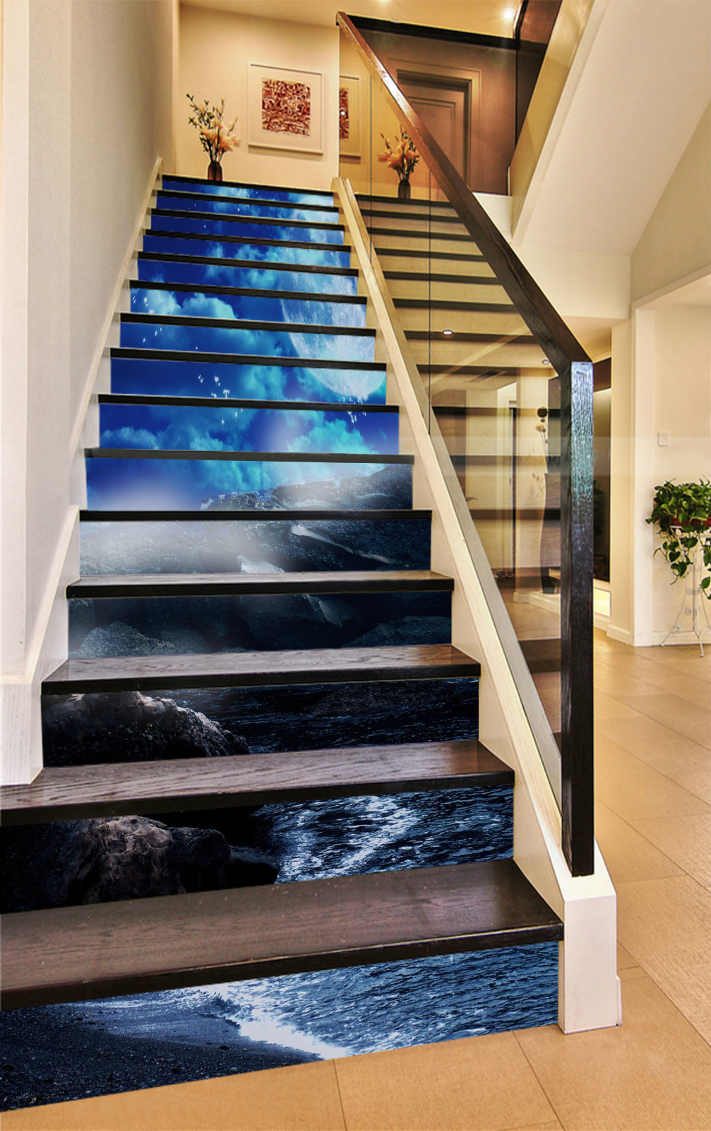 3D Meer Mond 018 Stair Risers Dekoration Fototapete Vinyl Aufkleber Tapete DE 3D Meer Mond 018 Stair Risers Dekoration Fototapete Vinyl Aufkleber Tapete DE