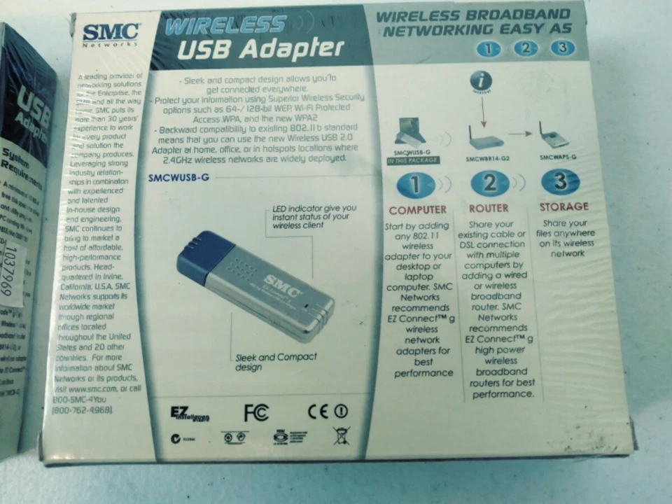 2 SMC smcwusb-g 802.ll b/g EZ Connect 2.4 ghz Wireless Adapter New Sealed - Image 4 of 4