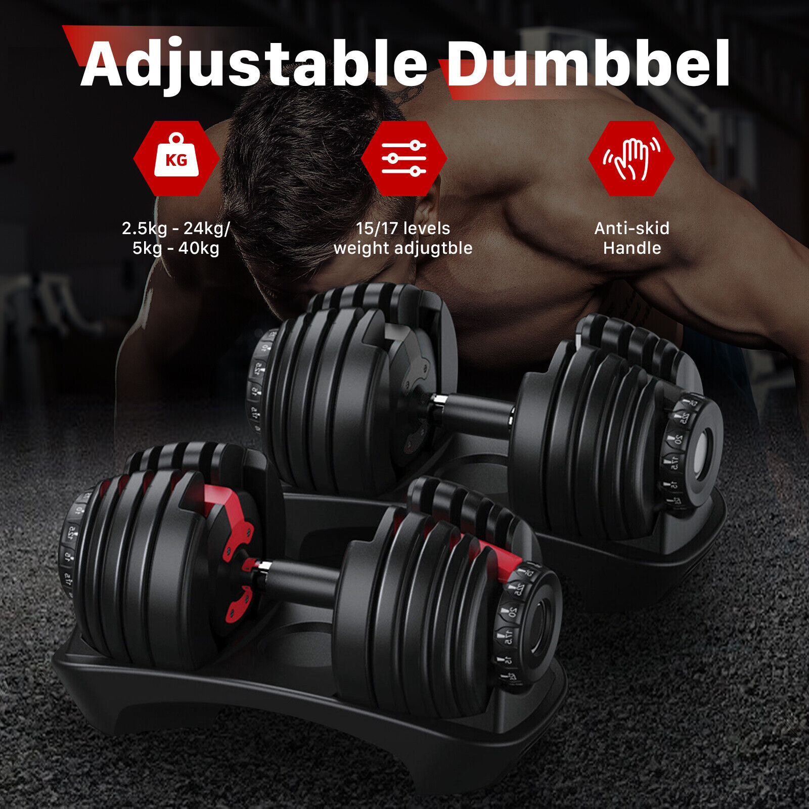 48kg/80kg Adjustable Dumbbells Set Weight Plates Home Gym Fitness Exercise
