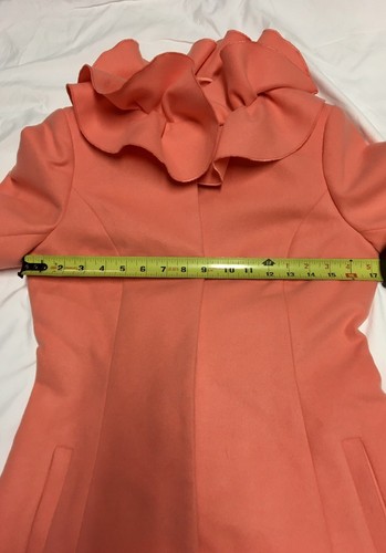 NEW ASOS Women’s Size 4 Belted Lined Coral Coat Stand Up Ruffled Collar - Picture 8 of 9