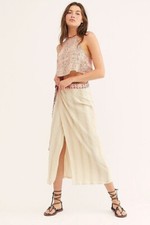 Free People Women's Wrapped Around You Cotton Midi Skirt in Cream Sz Medium