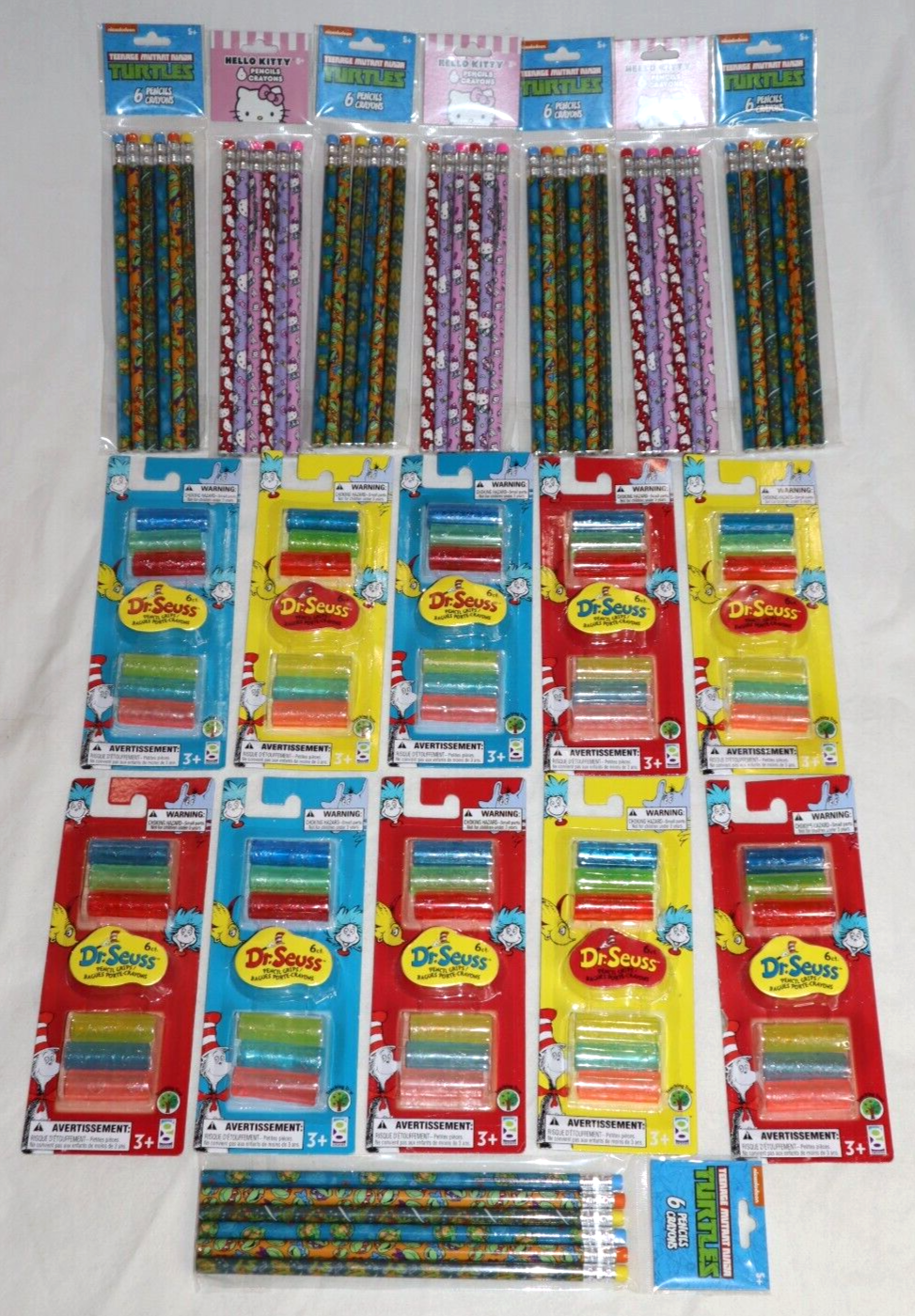 PENCILS & GRIPS LOT x108 School Supplies DR SEUSS TMNT NINJA TURTLES HELLO KITTY-image