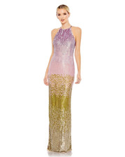 NWT Mac Duggal Ombre Sequin Halter Neck Dress Size 8 93738
