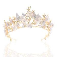 Brishow Crystal Butterfly Wedding Crowns Gold Rhinestone Tiaras Flower...
