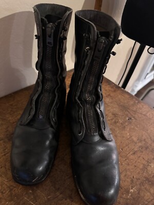 VTG 1969 Black Leather Mens Military Zip Up Combat Boots PJ