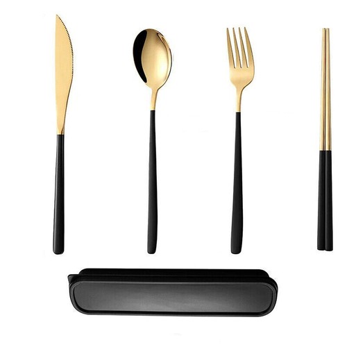 6pcs/set Cutlery Set Stainless Steel Spoon Fork Knife Chopsticks Travel Box Bag - Picture 14 of 16