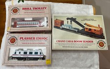 BACHMAN SCALA HO, CARRELLO E PLASSER BRILL EM80C + tender gru auto e braccio