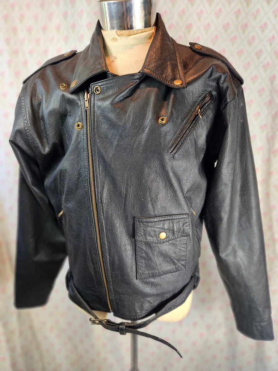 Original Vintage Black Leather Brando Ramones Motorcycle Jacket