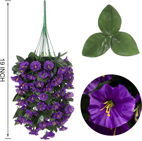 Artificial Fake Hanging Flowers Plants 2PCS Faux Silk Purple Morning Glory Vi... - Picture 8 of 8
