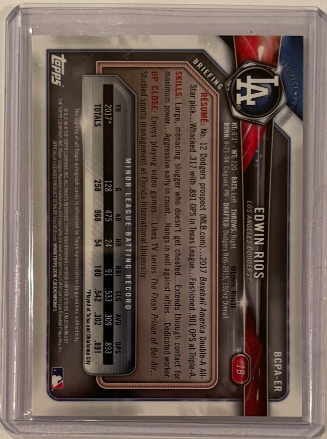 2018 Bowman Chrome Autographs Gold Shimmer Edwin Rios 1st Auto RC /50 ...