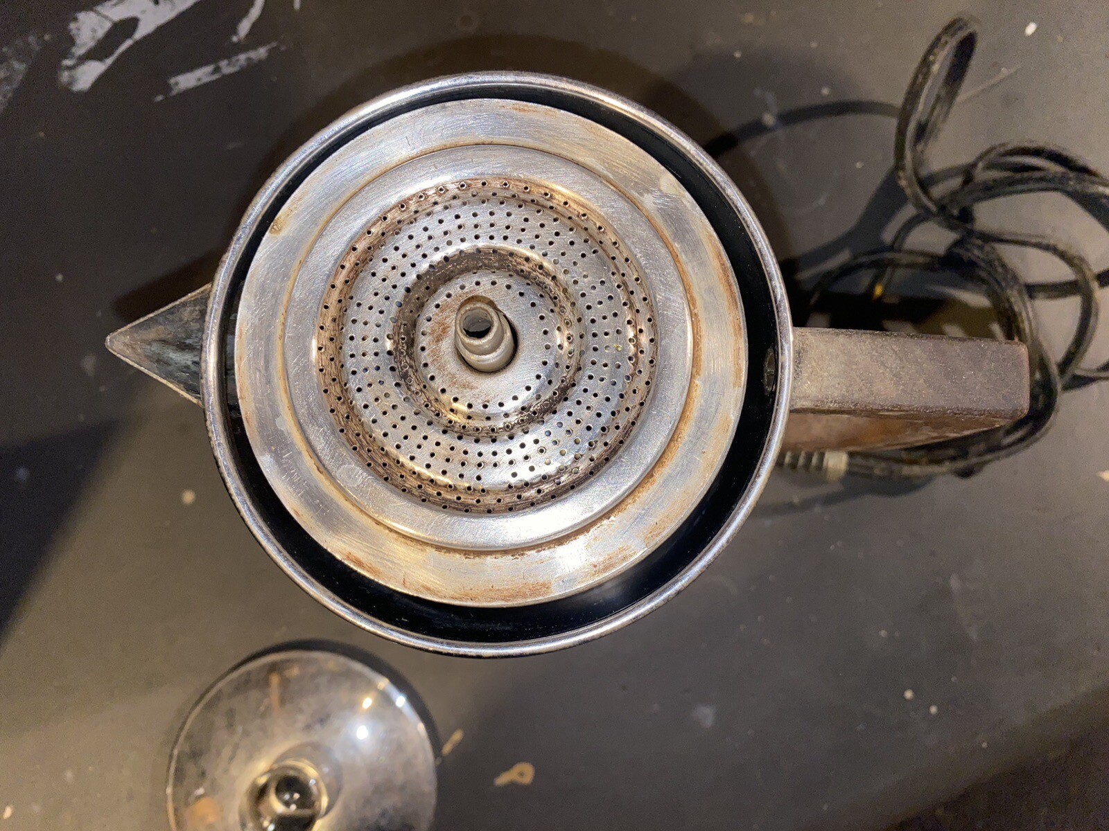 Vintage Electric Hot Pot Aluminum Brown Wood Handle Hot Water/Coffee