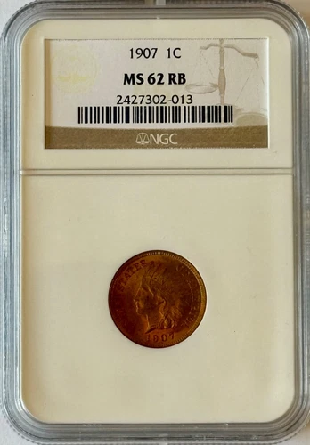 1907 1C MS-62 RB Indian Cent - Slabbed and graded by NGC