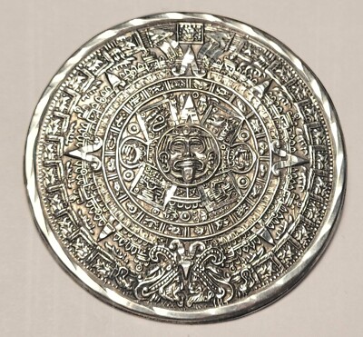 Brosche Anhänger Azteken Kalender 925 Sterling Silber Mexiko signiert EMV #K18