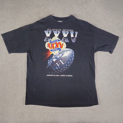 Vintage Y2K Super Bowl XXXV 2001 T Shirt Mens Size XL Black