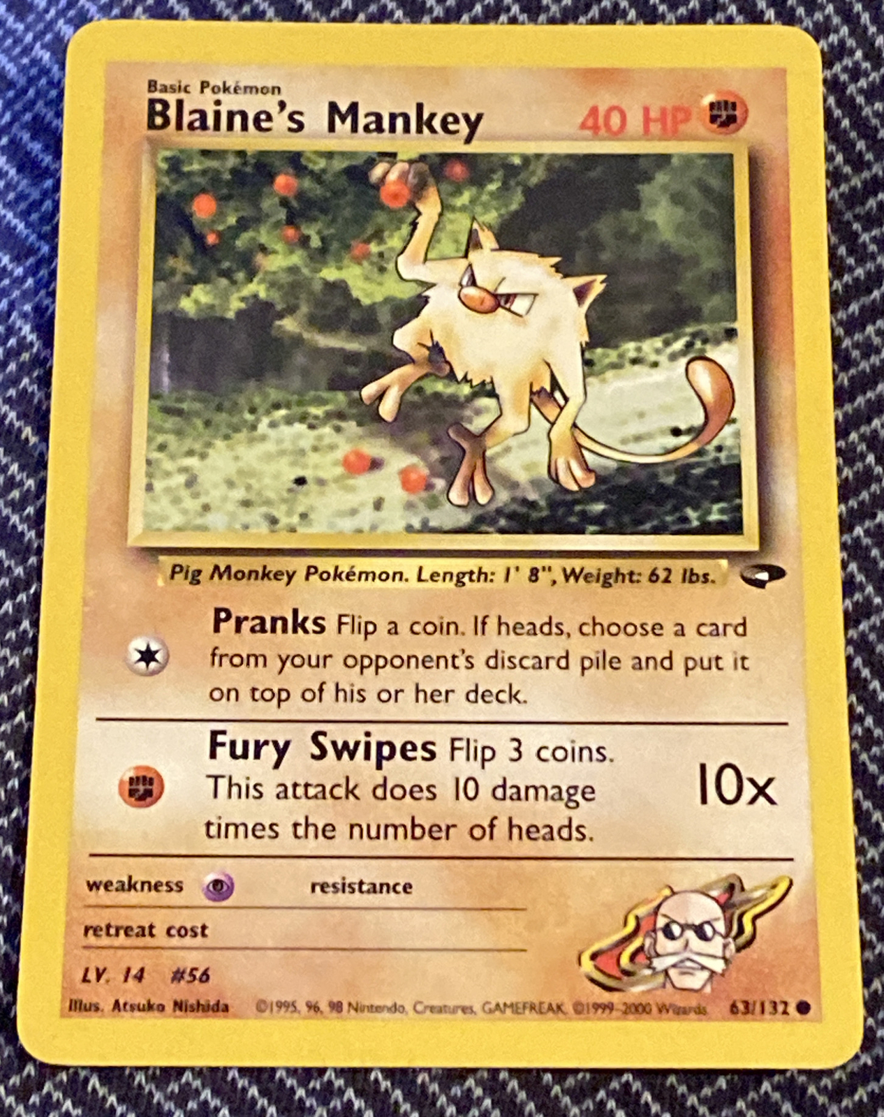 Blaine's Mankey 63/132 Gym Challenge - Common Pokemon Card - Near Mint