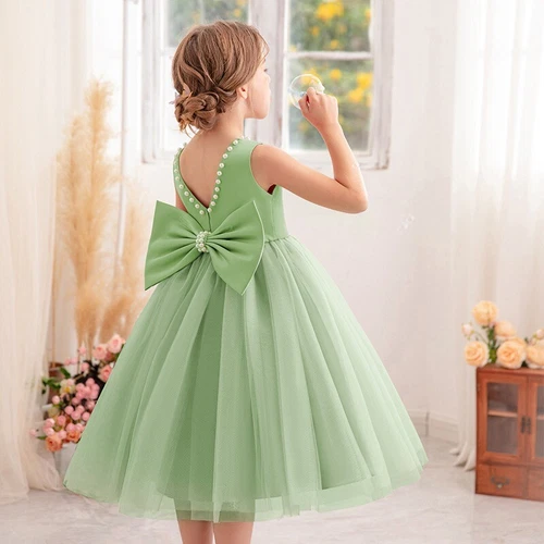 Girls Flower Bridesmaid Bow Princess Dress Party Fancy Wedding Birthday Dresses - Picture 6 of 24