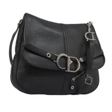 Christian Dior Shoulder Bag Leather Black Silver Auth yk17570V