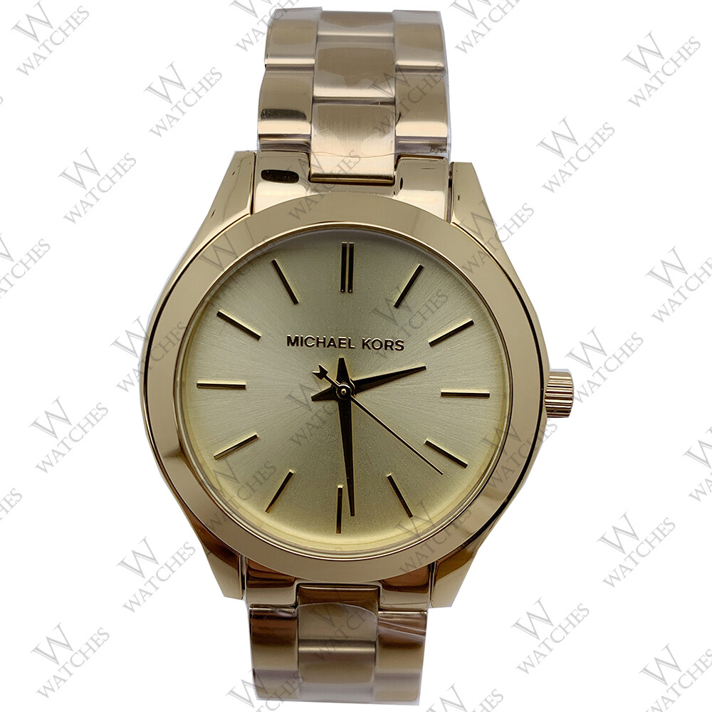 New Michael Kors MK3512 Mini Slim Runway Gold-Tone Analog Quartz