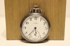 ART DECO WW2 ERA ALL STEEL SWISS OPEN FACE POCKET WATCH"CYMA"WITH PORCELAIN DIAL