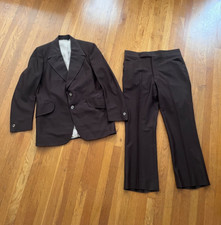 Men's Vintage 1970s Custom Made in USA Dark Brown Two-Piece Suit Size Large