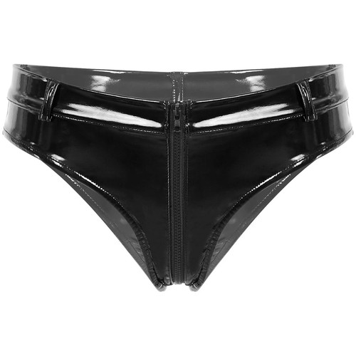 Sexy Hot Low Waist PU Leather Latex Black Shorts Briefs Zipper Biker Party Club - Picture 5 of 7