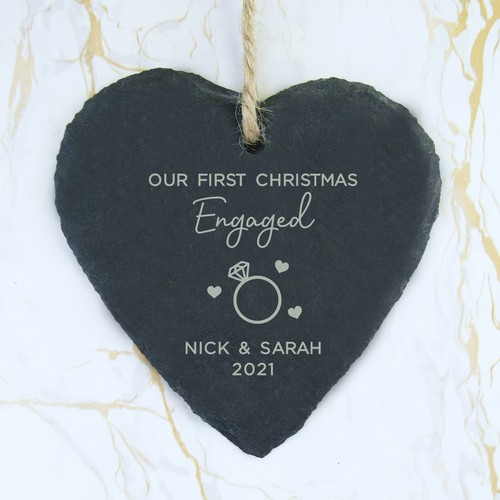 Personalised Our First Christmas Engaged Heart Hanging Decoration Xmas Bauble - Picture 14 of 20