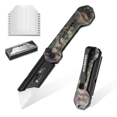 WORKPRO Folding Utility Knife Quick Change Blade Razor Pocket Knife 10PCS Blades