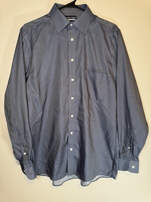 Stafford Coolmax Mens Life in Motion Button-Up Long Sleeve Blue M 15-15.5 34/35
