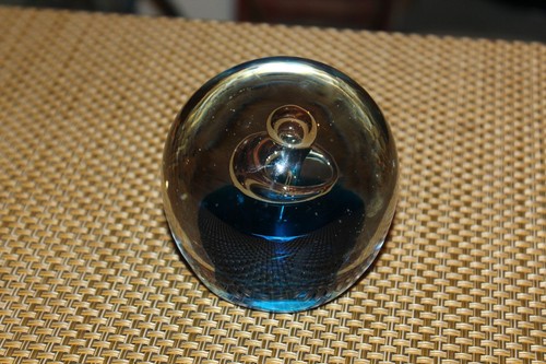 Glass Paperweight Silver Mercury Drip Style Blue Color Base Paperweight - Picture 3 of 11