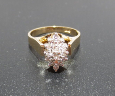 STUNNING 14K YG LADIES DIAMOND CLUSTER RING .25 tcw SZ 6.25 4.64