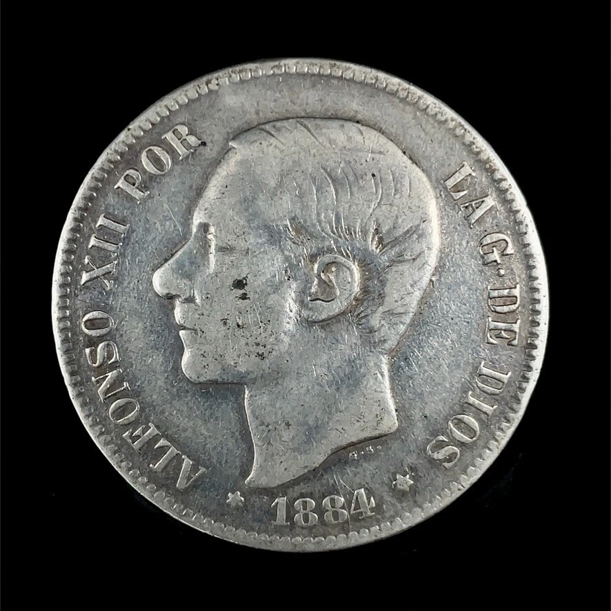 Spain 1884 (84)  5 PESETA MS-M Madrid ALFONSO XII 0.900 Silver Coin KM#688 - Image 3 of 4