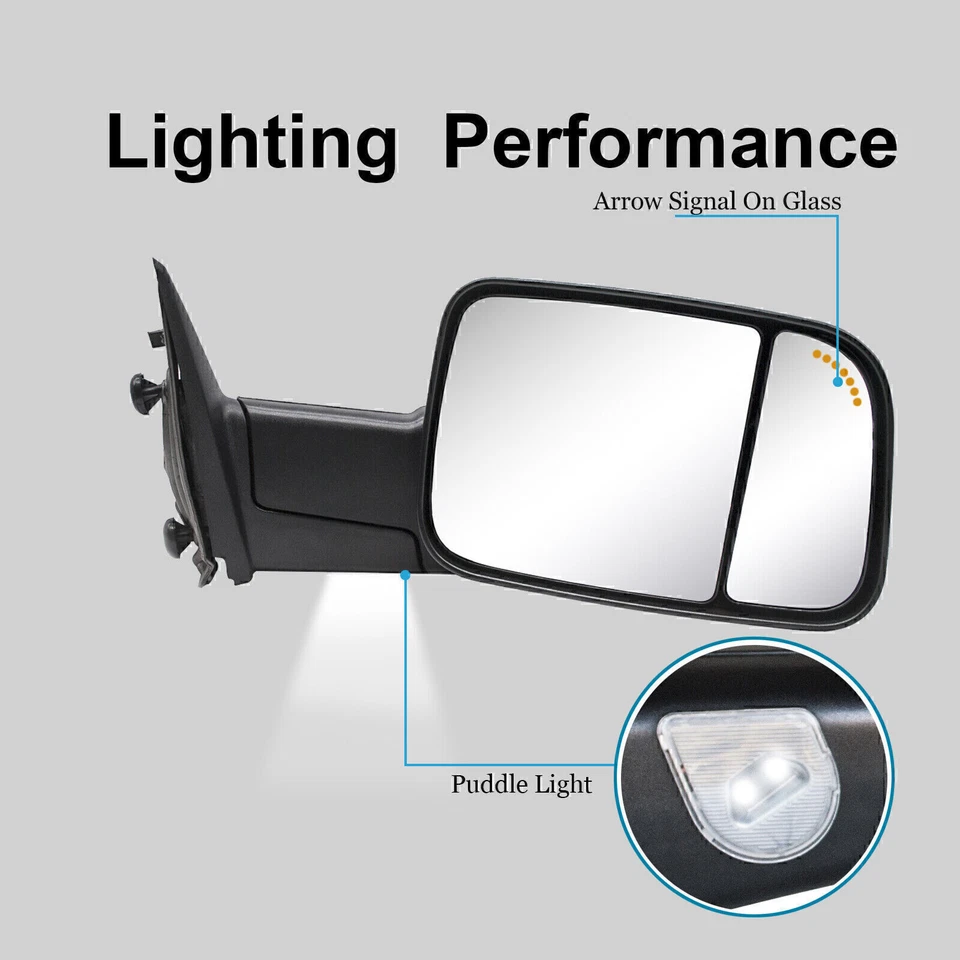 Par de espejos retrovisores de remolque para Dodge Ram 1500 2019-2023 Classic potencia sensor de flecha térmica Foto 3 de 4