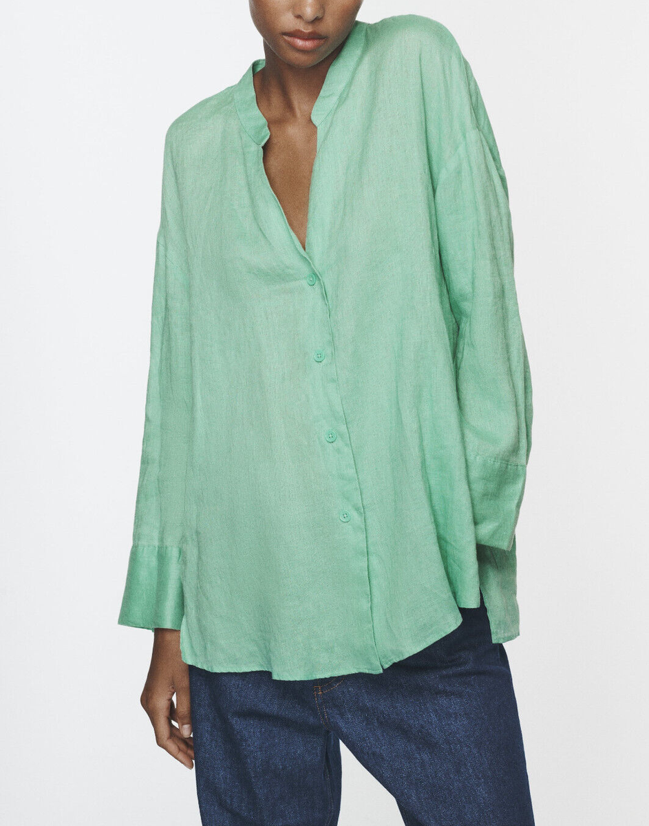 NWT ZARA WOMEN'S ASYMMETRICAL LINEN SHIRT Pastel Green SIZE S 4877