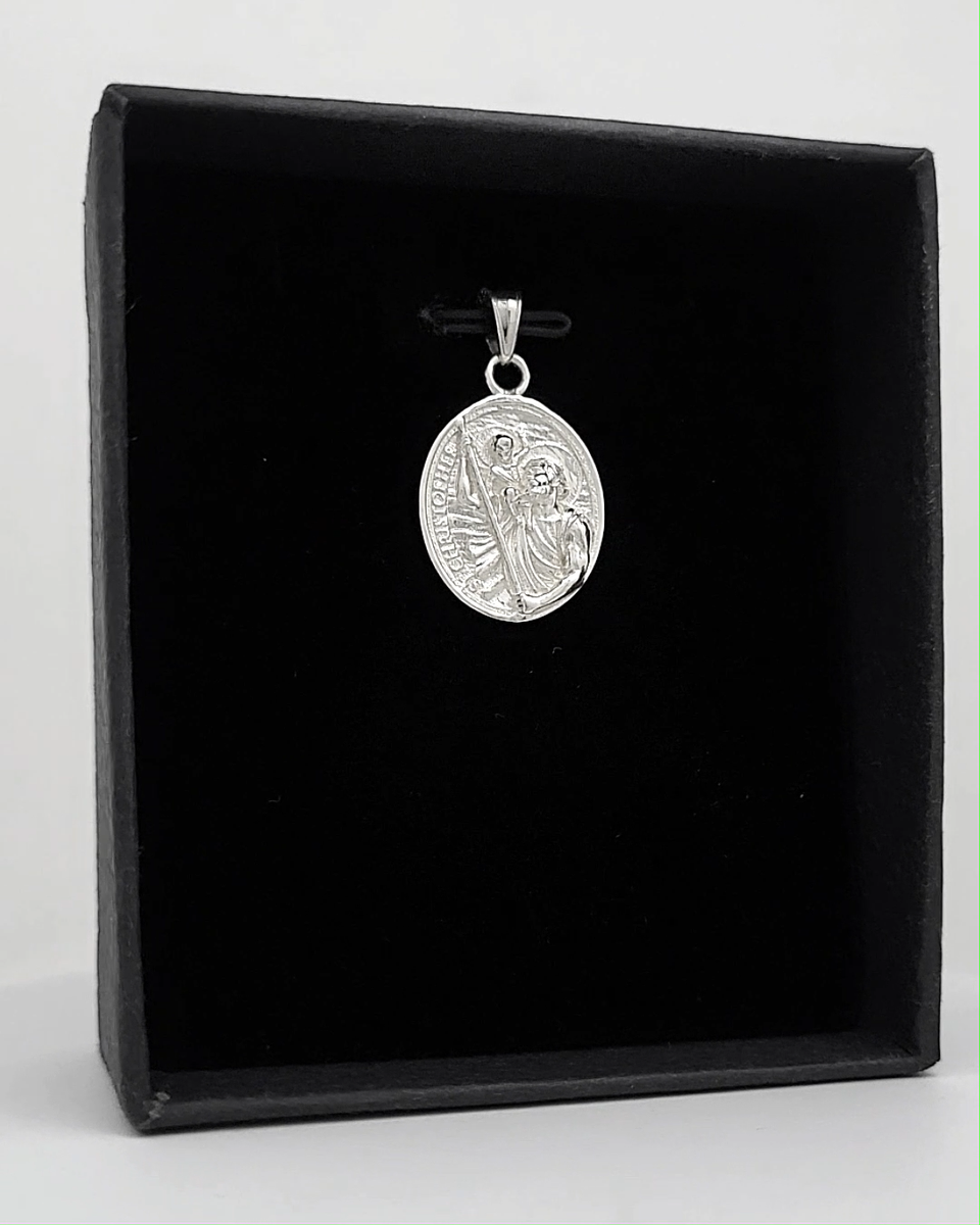 Real 14K White Gold Saint Christopher Pendant, Patron Saint