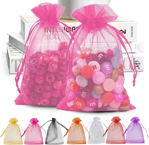 50 Pack Pink Organza Drawstring Bags 4x6 Inch Sheer Party Wedding Favor Bags - Picture 7 of 12