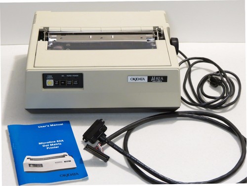 Vintage Okidata Microline 82A Dot Matrix Printer with Cable, User's Manual