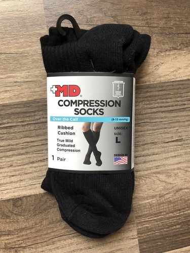 MD Socks Compression Over the Calf Ribbed Cushion Unisex Large Black - 第 1/3 張圖片