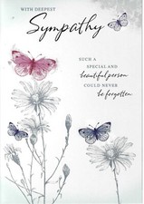 SYMPATHY CONDOLENCE GREETING CARD 7"X5" FLOWERS AND BUTTERFLIES