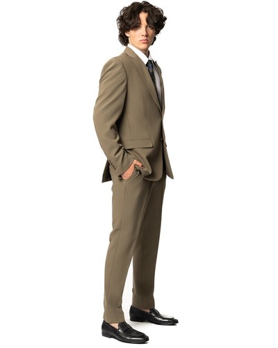 Traje ajustado de 2 botones para hombre solapa pico verde militar semi elástico 9936 por AZAR MAN - Imagen 4 de 8