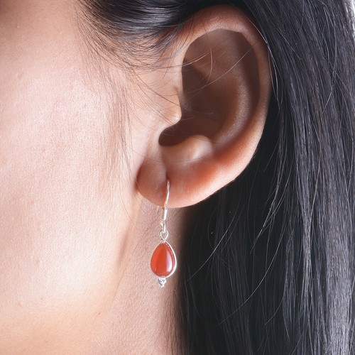 Silver Dangle Jewelry Orange Carnelian Handmade Earring 925 Sterling Earring - Picture 5 of 8