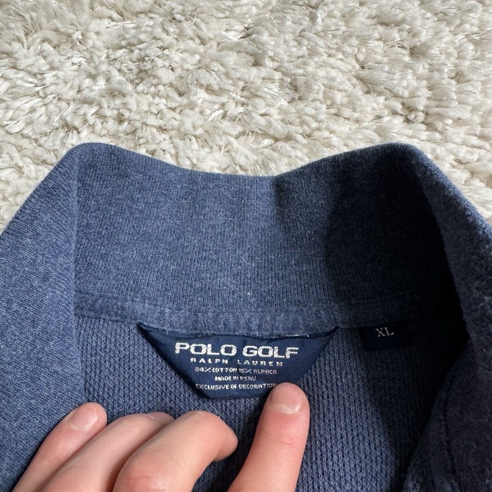Polo Golf Ralph Lauren Sweater Mens XL Blue Solid Alpaca 1/4 Zip