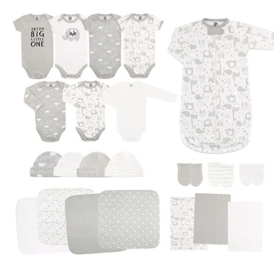 Newborn Baby Layette Gift Set for Boys and Girls, Shower Gift Essentials, Grey S