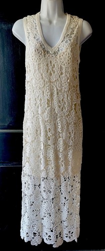 ZARA NWT Ivory Crocheted Sleeveless Sheath Women's Maxi Dress Small